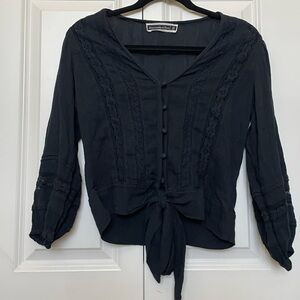 Abercrombie & Fitch Black Lace Combo Long Sleeve Peasant Blouse Top Size XS